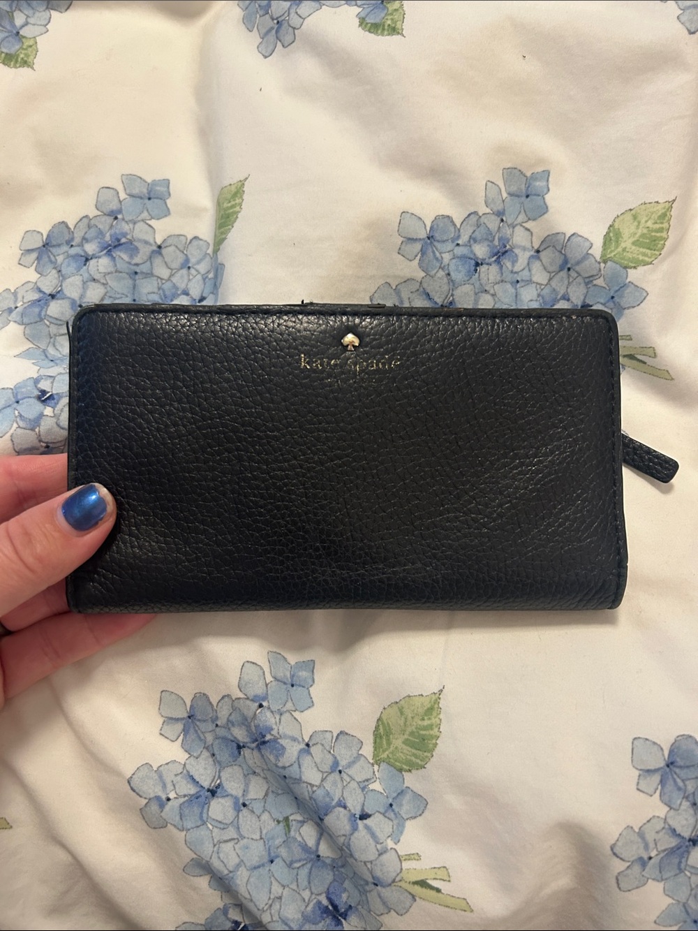 kate spade Black Pebbled Leather Zip Around Wallet with Gold Logo